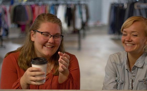 Wofford students Rea Gajewsky ’17 and Susannah Bryant ’16 enjoy coffee and tea while shopping at Brown Roof.