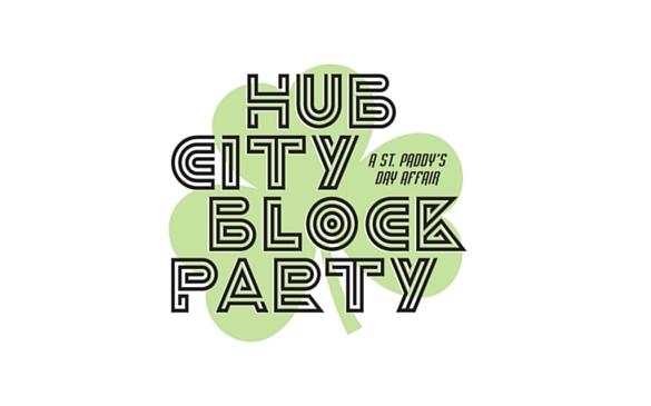 The Hub City Block Party logo showcases the events St. Patricks Day theme.