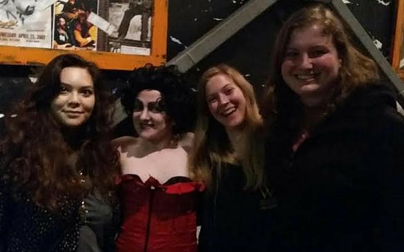 From left, Nina Rochester, a sweet transvestite from transsexual Transylvania, Addie Lawrence and Elaine Best smile in terror after the show.