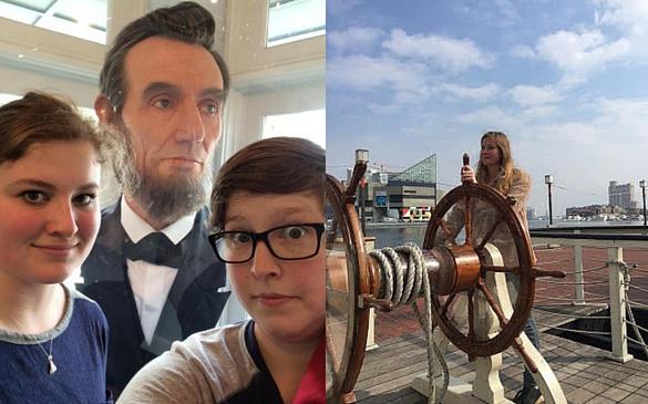 Editor Elaine Best and Maggie Sessoms ‘16 hangout with Honest Abe in Charleston, S.C. (left) while
editor Addie Lawrence steers her life toward complete and total destruction in Baltimore, M.D.(right)
