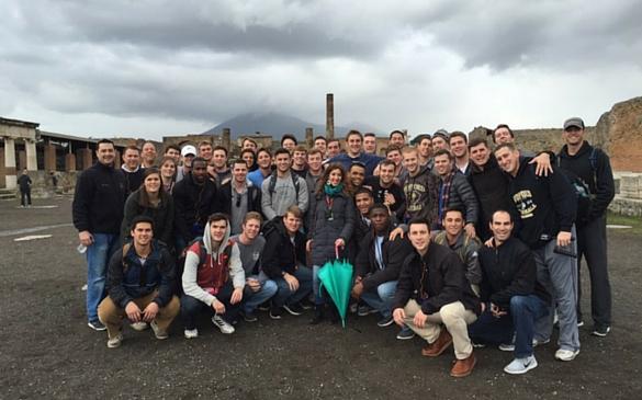 The Wofford College baseball team poses at Pompeii. Sophomore Adam Scott says he cannot pick only one favorite thing about the Italy trip, but that “going under Saint Peters Basilica to see Saint Peters tomb was an experience and image that I will never forget.”