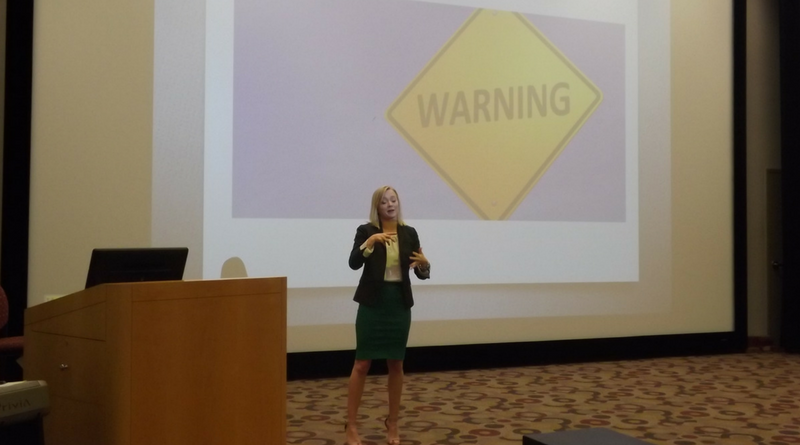 Assistant Attorney General Kinli Abee speaks at Wofford