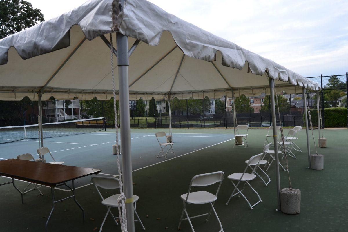 The tennis court’s new found dual purpose as an outdoor classroom.