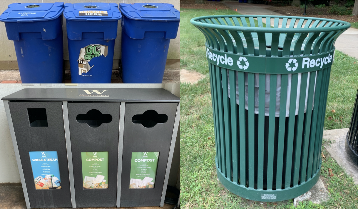 Different recycling bins found across Wofford’s campus