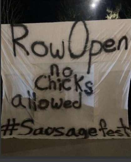 The banner placed outside of the Kappa Sigma house on the weekend of March 12. Issues involving sexism have popped up in Greek Life before and the lack of clarity around house permissions once again raised some questions about sex-based discrimination. Photo courtesy of an anonymous source.