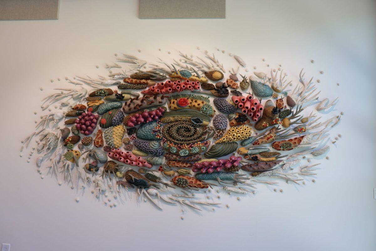 “Revolve” by Courtney Mattison located in the Chandler Center for Environmental Studies. The art piece brings awareness to coral bleaching, while being a memorial for Sarah MacGregor Ruffin ‘17. Photo courtesy of Anna Lee Hoffman. 