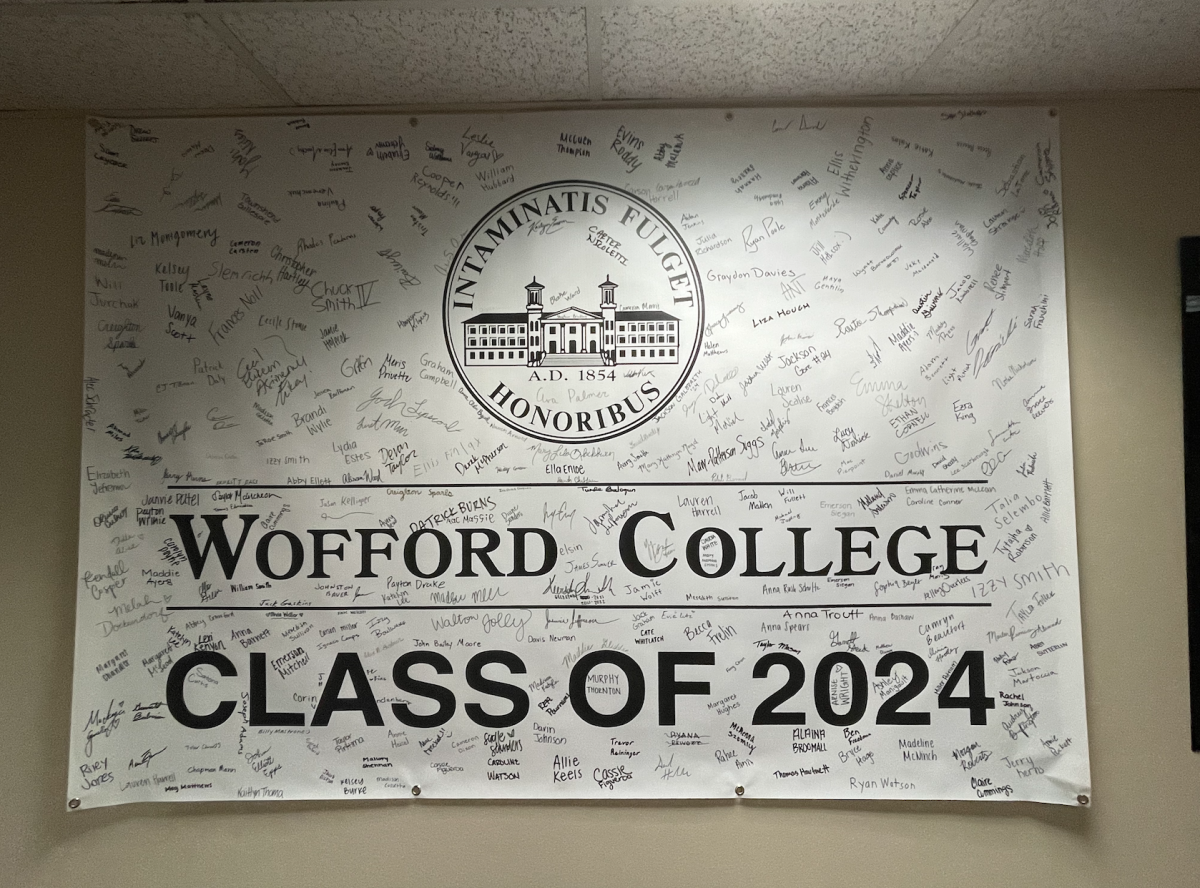 The Wofford class of 2024 signature banner. Every year, first years will participate in signing their classs banner.