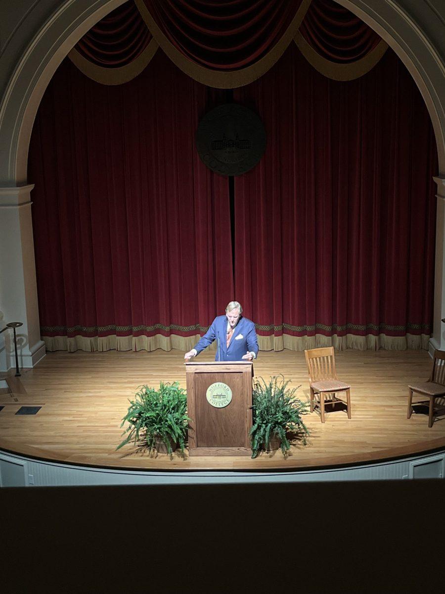 Photo by Woods Wooten
Mike Rogers giving his speech on the American dream to Wofford students and the community.