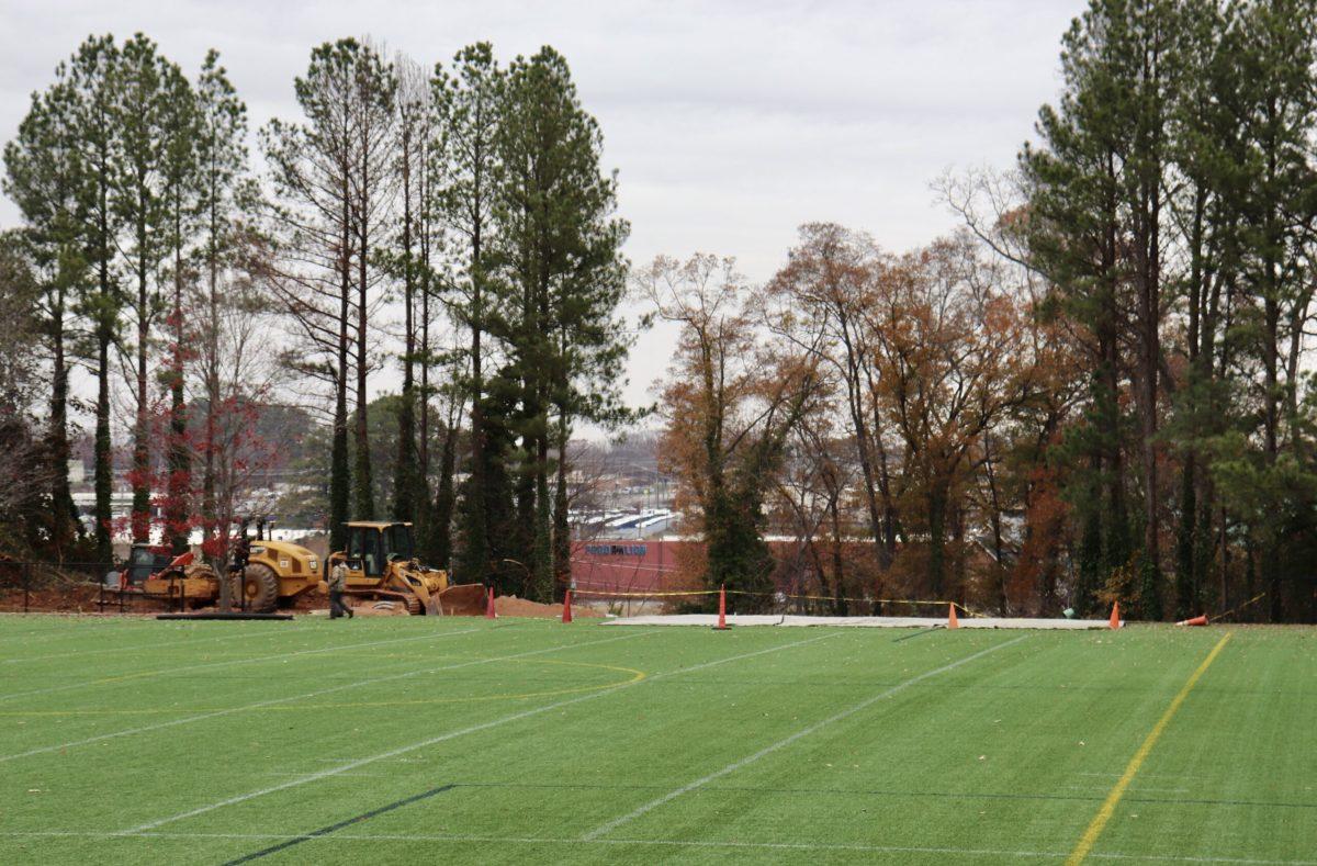Pictured is the sinkhole on the college’s intramural turf field. The college was unaware of the sinkhole until it caved in on Nov. 13, exposing electrical and drainage lines.
Photo by Anna Lee Hoffman