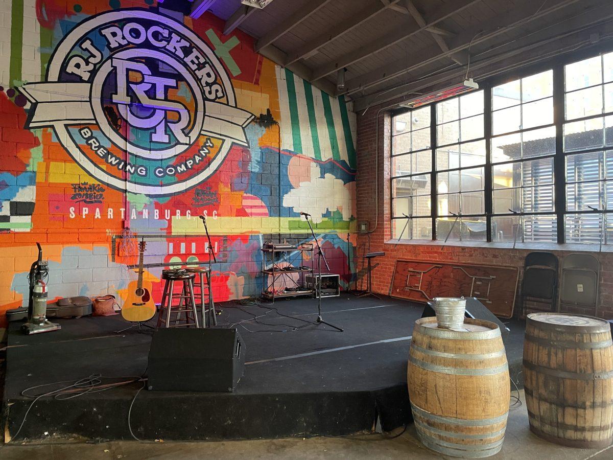 Photo by Cameron Carsten
Performance stage at Rockers Brewery & Co. This is one of many local stages that Wofford musicians can travel to.
