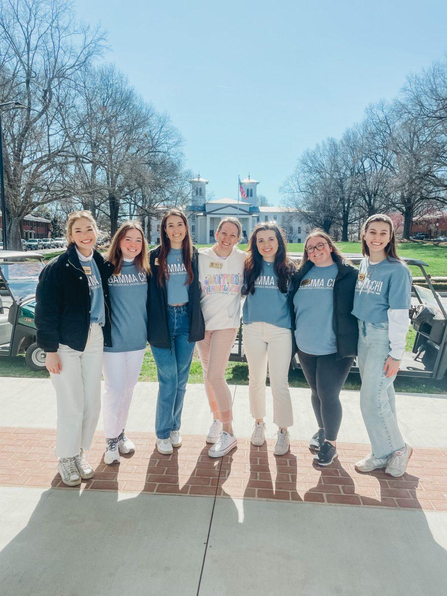 Photo courtest of Mark Olencki -
Members of Panhellenic Executive Council posed at the Greek Village. Exec worked with Dean Owens in preparation for recruitment.
