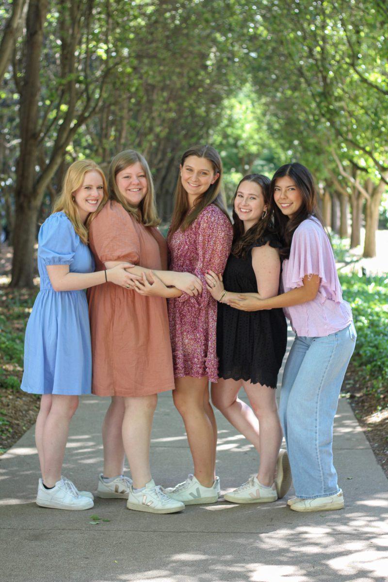 Photo by Hailey Hirter - Sydney 24, Emma Catherine McLean 24, Katie Sullivan 25, Meg Matthews 24, and Diane Sanders 24 pose for a picture after their first Panhellenic  Meeting. The new Panhellenic Executive team has officially began their term.