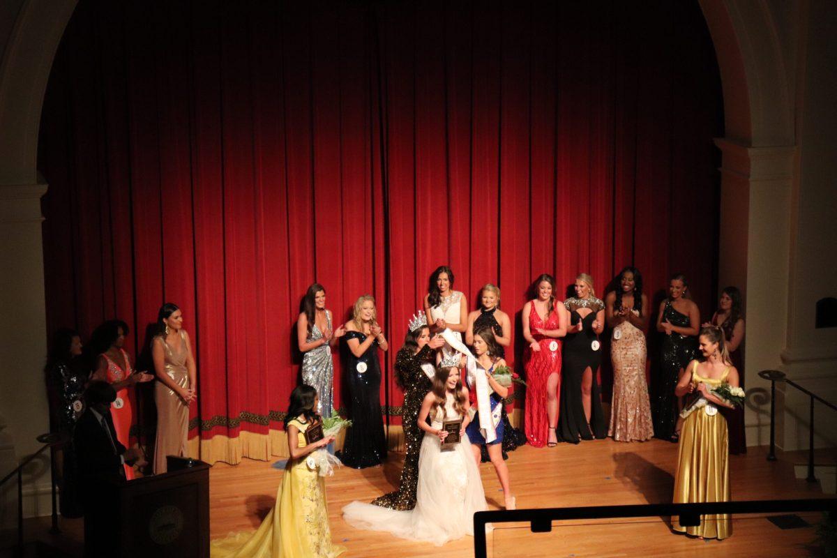 Photo by Anna Lee Hoffman -
Charlotte Barker ‘24 being crowned as Miss Wofford 2023 at the inaugural Miss Wofford Scholarship Pageant, started by Promise Henry ‘25. 