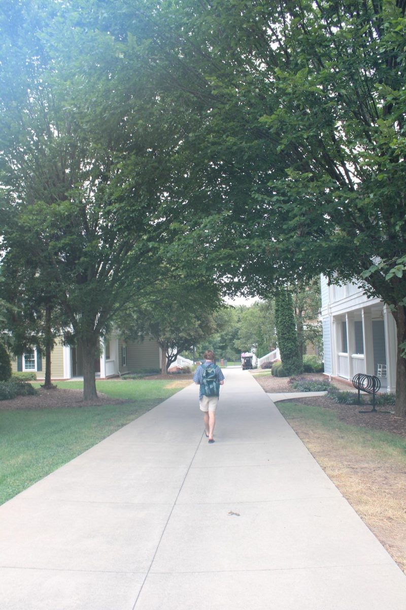 Wofford student walks through Senior Village during the first week of classes. Primairly, the Senior Village houses seniors at Wofford College. 