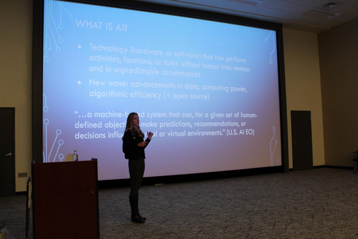 Diana Gehlhaus speaks about artificial intelligence at a Focus Group held at Wofford College on Nov. 2, 2023. 