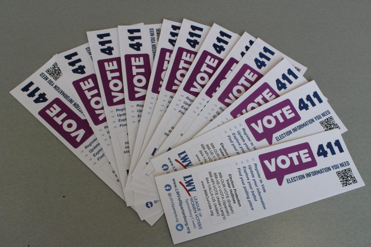 The League of Women’s Voters has partnered with campus organizations to make sure college students vote. Helpful fliers with voter registration information can be found throughout campus.