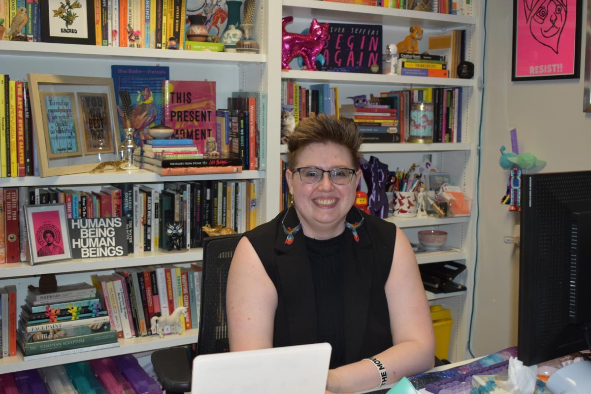 This photo highlights Dr. Szustak and her office. Looking around you can see Philosophical art work and books.
Szustak continues to inspire students through her philosophy classes here at Wofford.