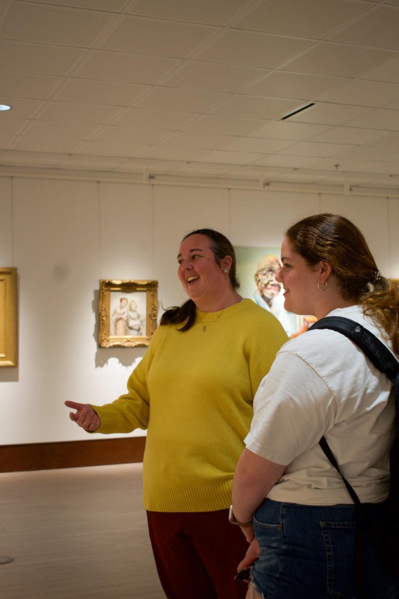 Emily Tuttle, visiting assistant professor of art history, shows Madison Tolomea ‘26 around the Richardson Family Art Museum. Tuttle continues to teach at Wofford after the abrupt closure of Limestone University.