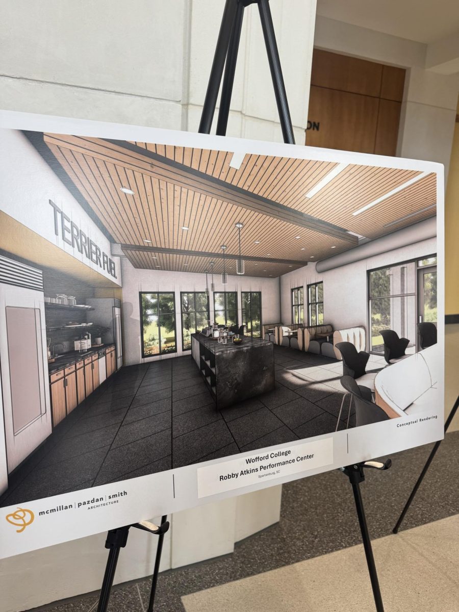 Plans for the Terrier Fuel station were displayed in Jerry Richardson Indoor Stadium. The station is under construction in the Joe E. Taylor Athletic Building.